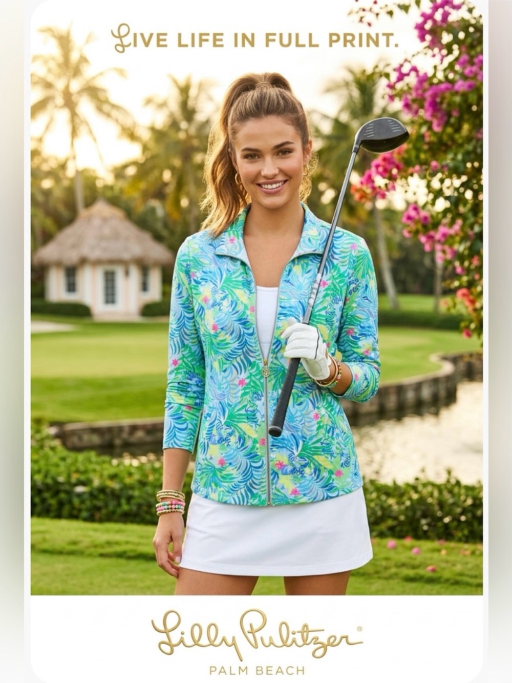Like New ~ Lilly Pulitzer Aqua & Green Tropical Print Zip Jacket